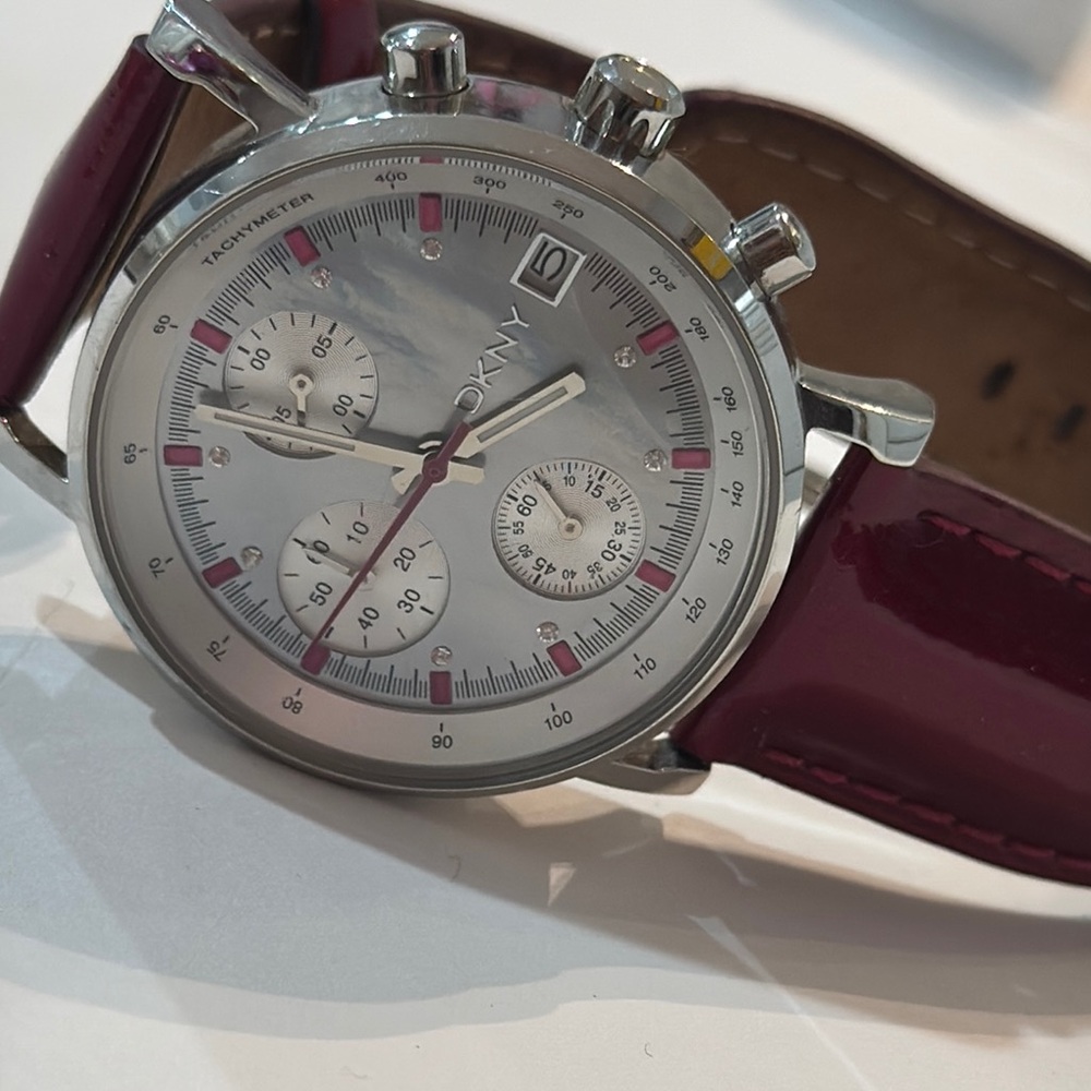 DKNY Silver and Burgundy Women Watch